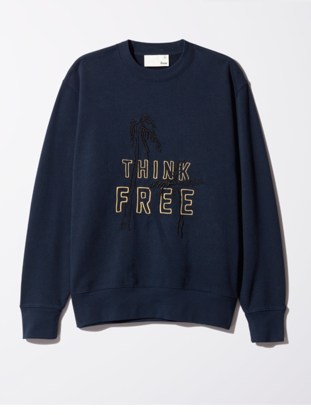 Aritzia Wilfred Free "Think Free" Embroidered Palm Tree Oversized Sweatshirt Cre